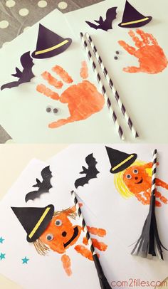 halloween crafts for kids with handprints and paper straws