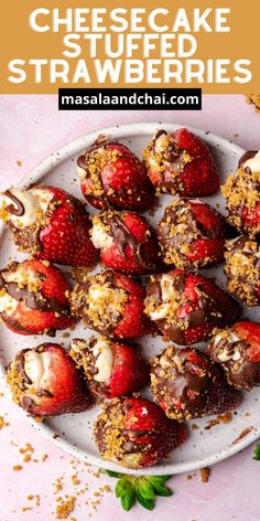 cheesecake stuffed strawberries on a white plate