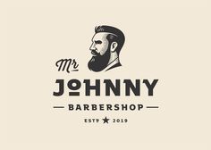 the logo for johnny barbershop, which has been designed in black and white