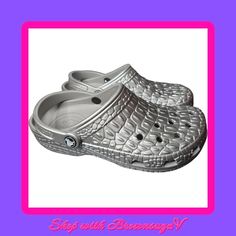 Mens 7 Women's 9 Silver Metallic Crocskin Clog Women's Crocs, Crocs Shoes, Womens Clogs, Mule Clogs, Mules Shoes, Clogs, Silver Color, Metallic Silver, Women Accessories