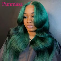 Green Ombre Hair, 13x6 Lace Frontal Wig, Green Wig, Hair Ponytail Styles, Frontal Wig