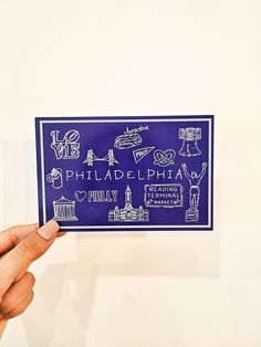 Details: This postcard features an illustration with lots of Philadelphia icons! The back of the postcard reads "hello" at the top and includes a place to write addresses and a personal note. Find more Pennsylvania and Philadelphia postcards and stickers in the shop! Printed on high-quality paper in the USA.  Size: 4 x 6 inches. Quantity: Available as a single postcard or in a six-pack. Shipping: All domestic U.S. orders have free shipping! Small orders are shipped via USPS postage and do NOT in Luxury Postcard, Movin On, Six Pack, Vintage Postcard, Linocut, Pennsylvania, Stationery Paper, Philadelphia, 6 Inches