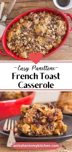 easy french toast casserole with chocolate chips and pecans in the bottom photo