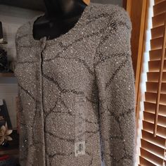 Nwt. True To Size. Vera Wang Sweater, Button Down Sweater, Silver Button, Silver Buttons, Vera Wang, Button Downs, Sweaters For Women, Grey, Silver