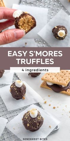 easy s'mores truffles with chocolate and marshmallow on top