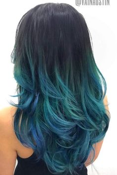 Blue And Green Hair, Ombre Hairstyles, Blue Ombre Hair, Turquoise Hair, Silver Blonde, Hair Color Blue