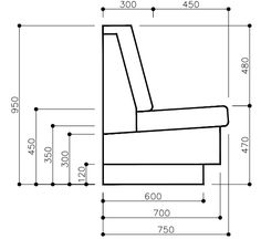 a drawing of a reclining chair with measurements