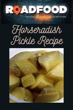 Horseradish Pickles from a recipe at Porubsky Grocery Homemade Horseradish, Pickled Vegetables Recipe, Hot Pickles, Pickle Recipes Homemade, Topeka Kansas, Pickle Recipe, Pickled Eggs, Refrigerator Pickles, Pickled Vegetables