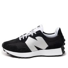 New Balance 327 'Black Metallic Silver' MS327MM1 KICKSCREW Black New Balance Shoes, Dunk Low Nike, Modesty Outfits, New Balance 327, Marathon Running Shoes, Round Toe Heels, Black Running Shoes, Running Shoes Sneakers, New Balance Shoes