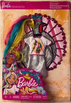 the barbie doll is in its package with accessories for her hair and make - up