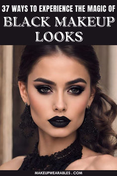 Black Makeup Looks Black Bird Makeup Halloween, Smoky Goth Eye, Black Smokey Eyeshadow Looks, Black Eyelid Makeup, Princess Of Darkness Makeup, Formal Evening Makeup, Smokey Eye Make Up For Hooded Eyes, Black Smokey Eye For Brown Eyes, Goth Makeup Wedding