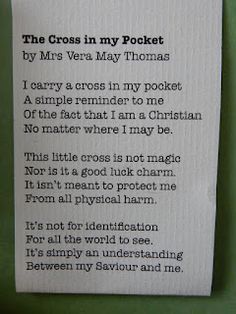 a poem written on a piece of paper that says the cross in my pocket