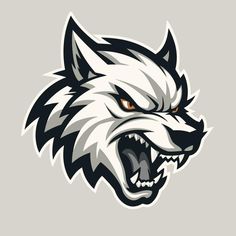 an angry wolf's head with its mouth open