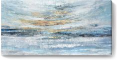 Abstract Wall Art for Living Room Large Framed Light Blue Canvas Print Coastal Theme Artwork Modern Ocean Skyline and Sunset & Sunrise in the Seaside Painting for Home Bedroom Décor 48x24inch