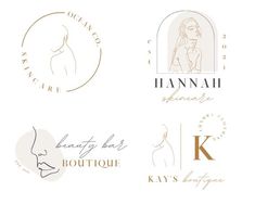 four different logos with the names of women's hair salons and beauty products