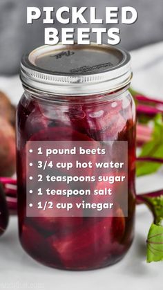 pickled beets in a jar with text overlay