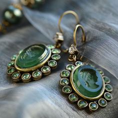 Forest Green Intaglio Earrings E1268 Intaglio Jewelry, Deep Forest Green, Book Locket, Cameo Earrings, Earrings Antique, Blue Stone Ring, Cameo Jewelry, Vintage Cameo, Green Jewelry