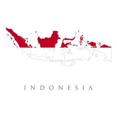 the flag and map of indonesia on a white background with red text that reads indonesia