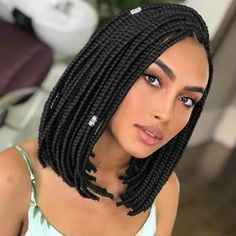 Small Box Braided Bob Lace Wig Flexible Parting Lace Front Wig 100% Premium Fiber Hair Color Shown : 1b Short Bob (Neck Length) Purple Box Braids, Black Box Braids