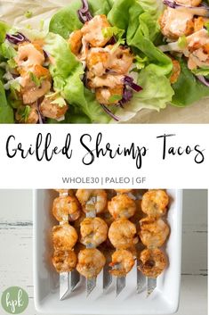 grilled shrimp tacos with lettuce and coleslaw on the side