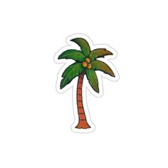 a sticker with a palm tree on it's back and the bottom part of its