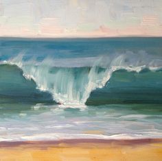 an oil painting of a wave crashing on the beach