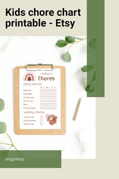 a clipboard with the words kids's chore chart printable - etsy