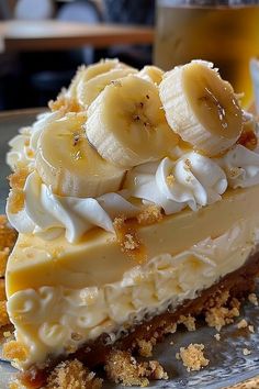 a piece of banana cream pie on a plate