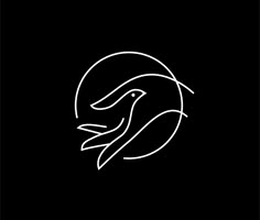 a black and white logo with a bird in the middle