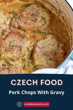 pork chops with gravy in a pot on the stove text reads czech food pork chops with gravy