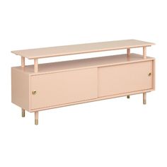 a pink tv stand with two drawers