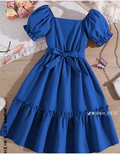 Fashion Outfits For Kids Girl, Kids Dresses Designs, Short Dresses Outfit, Simple Girls Dress, Trendy Short Dresses, Kids Dress Design, Blue Girl Dress, Dress For Kids Girl, Simple Dress Styles