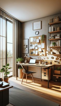 Experience tranquility in this minimalistic WFH office enriched by natural light and neutral walls. It's equipped with a wooden desk, modern laptop, and a bookshelf full of inspiration. Click the link in bio for a remote job over $25/hr.

#WorkfromHome #HomeOffice #RemoteWork #Productivity #Minimalist #HomeDesign Oak Desk Office Decor, Oak Home Office, Home Office Wooden Desk, Light Wooden Office Desk, Big Wooden Work Desk, Home Office Desk Oak, Study Corner, Minimalist Home Office, Dream Office