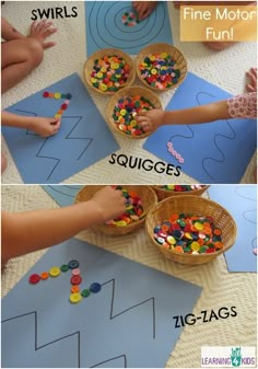 two pictures showing the same child's hands and playing with different colored beads in their hands