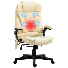 an office chair with back pain on the seat and arm rest in front of it