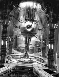 the inside of a sci - fi spaceship is shown in black and white