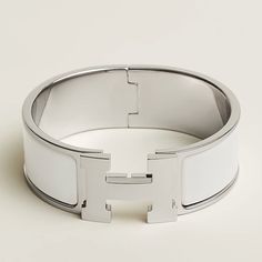 Wide Bracelet In Enamel With Palladium-Plated Hardware. Color: White Made In France Circumference: 6.7" | 0.79" Wide Bracelet Colors, H Bracelet, Wide Bracelet, Womens Jewelry Bracelets, Made In France, Color White, Plating, Women Jewelry, France