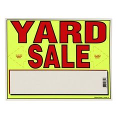 a yard sale sign on a white background