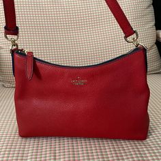 Red Medium Size Crossbody Bag. Pebble Leather And Never Used! 11.5”W,6”H Red Crossbody Shoulder Bag, Red Crossbody Bag With Removable Pouch, Elegant Red Shoulder Bag For On-the-go, Kate Spade Red Evening Bag, Kate Spade Red Rectangular Shoulder Bag, Kate Spade Red Satchel Bag, Red Crossbody Bag With Gold-tone Hardware, Red Crossbody Shoulder Bag With Detachable Strap, Red Shoulder Bag With Adjustable Strap For On-the-go