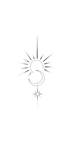 the letter s is drawn in black ink on a white background with rays coming from it