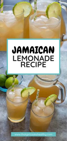 Jamaican-style Lemonade in lime garnished glasses. Jamaican Lemonade, Jamaican Drinks, Lime Drinks, Lime Recipes, Refreshing Drinks Recipes, Lemonade Recipe, Tropical Twist