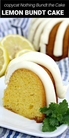 a lemon bundt cake with white icing on a plate