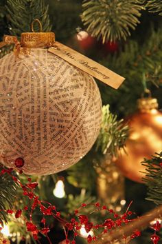 a close up of a christmas ornament on a tree