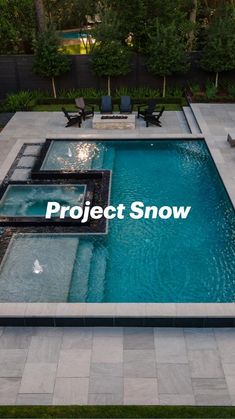 an aerial view of a swimming pool with the words project snow in front of it