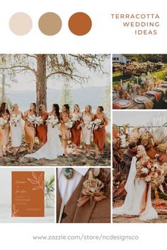 a collage of wedding photos with different colors and themes, including oranges, browns,