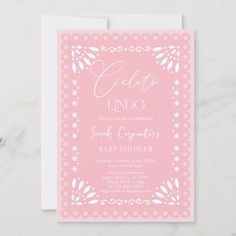 a pink and white baby shower card