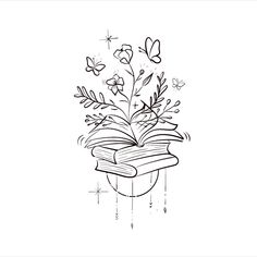 an open book with flowers and butterflies on it