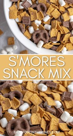 s'mores snack mix in a white bowl