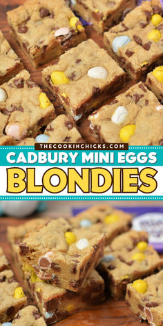 These Cadbury Mini Eggs Blondies are easy to make chocolate chip cookie bars packed with mini-Cadbury eggs throughout. This blondie recipe comes together quickly and is an easy Easter dessert perfect for any sweet tooth craving! Egg Free Cheesecake, Mini Egg Blondies, Mini Egg Brownies, Mini Egg Recipes, Egg Desserts, Ultimate Chicken Casserole, Yummy Easter Desserts, Chocolate Easter Cake, Mini Eggs Cookies