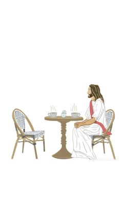 Jesus Sitting With Me, Jesus Waiting For You At Table, Jesus Waiting At Table, Jesus Sitting At A Table, Christian Woman Wallpaper, Jesus And Me Wallpaper, Jesus Aesthetic Pictures, Jesus And Me Cartoon, Jesus Flipping Tables